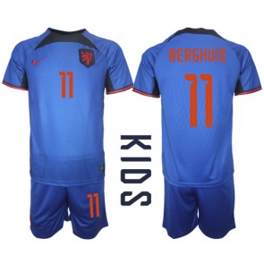 Holandia Steven Berghuis #11 Koszulka Wyjazdowych Dziecięca MŚ 2022 Krótki Rękaw (+ Krótkie spodenki)